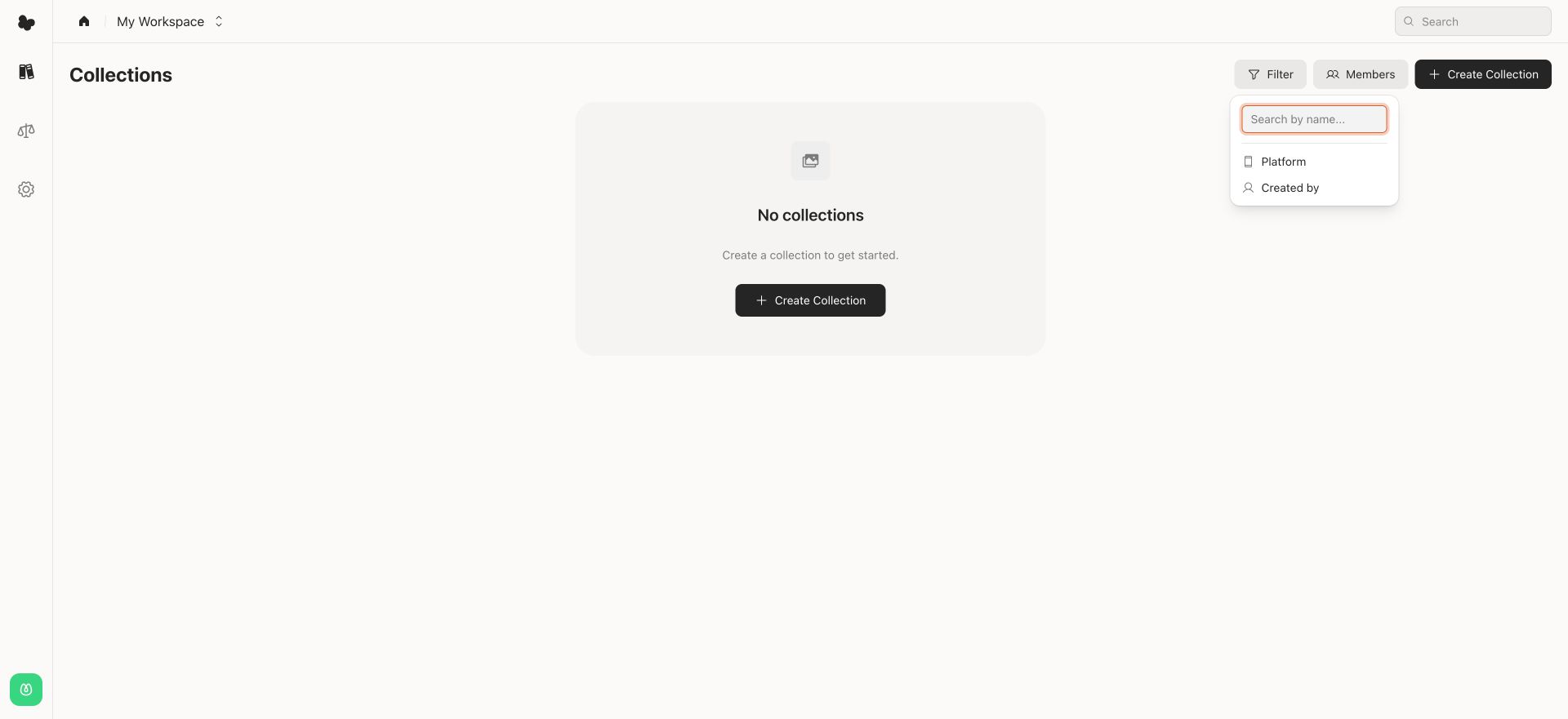 Collection filter menu